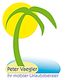 Eine Palme vor Sonne und Wasser. Text: "Peter Vaegler, Ihr mobiler Urlaubsberater".