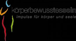 Logo mit bunten Linien und Text: "körperbewusstsein - impulse für körper und seele" auf schwarzem Hintergrund.