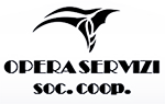 Logo di "Opera Servizi Soc. Coop." con un disegno stilizzato sopra il testo nero.