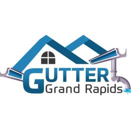 Logo of Gutter Grand Rapids with a house roof and gutters.