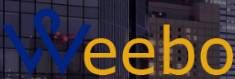 Blue and orange "Weebo" logo against a cityscape background with windows.