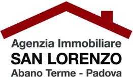 Logo di un'agenzia immobiliare con tetto rosso e testo: "San Lorenzo, Abano Terme - Padova".