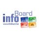 Logo von infoBoard mit bunten Symbolen und Website-URL.