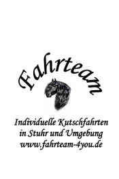 Logo mit Pferdekopf, Schrift "Fahrteam", Kutschfahrten in Stuhr, Website: www.fahrteam-4you.de