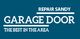 "Repair Sandy Garage Door - The Best in the Area" text on a blue background.
