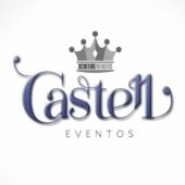 Logo de "Castell Eventos" con una corona gris encima del texto, fondo blanco.