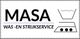 Logo van MASA was- en strijkservice met een wastrommel en strijkijzer pictogram.