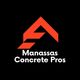 Triangle logo with "Manassas Concrete Pros" in red and white on a black background.