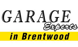 "Garage Experts in Brentwood" text logo with black letters on white and yellow background.