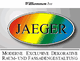 Ovales, farbiges Logo mit "JAEGER" und Text zu Raum- und Fassadengestaltung.