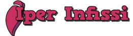 Logo con testo "Iper Infissi" in rosa e marrone e una forma stilizzata a sinistra.