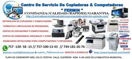 Servicio de copias y computadoras con imágenes de impresoras y contacto en Tlapa de Comonfort.