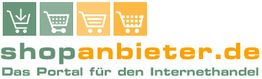 Logo von „shopanbieter.de“ mit Text: Das Portal für den Internethandel, Symbolen von Einkaufswagen.