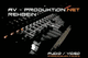 Tonmischpult mit der Aufschrift "AV-PRODUKTION.NET REHGEIN". Audio/Video in Gelb darunter.