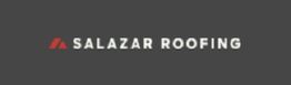 Salazar Roofing logo with a red icon and white text on a dark background.