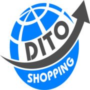 Blaues Globus-Logo mit Pfeil und Schriftzug "DITO SHOPPING".