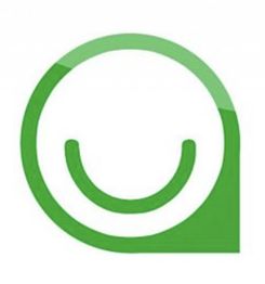 Icône verte avec un cercle et un sourire stylisé.