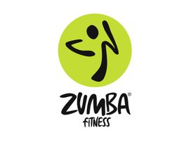 Grünes Zumba-Logo mit stilisierter tanzender Figur und Text "Zumba Fitness" darunter.
