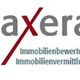 Logo mit rotem "X", Text: "taxera", "Immobilienbewertung, Immobilienvermittlung".