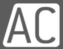 Icono de letras "AC" en un fondo gris rectangular.