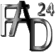 Silbernes "FAD24"-Logo auf schwarzem Hintergrund.