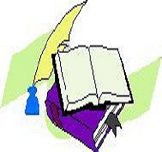 Buch mit Feder und Tintenfass auf grüner Fläche, symbolisiert Schreiben oder Literatur.