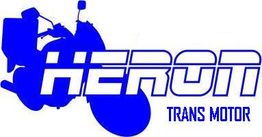 Logotipo azul de uma moto com o texto "HERON TRANS MOTOR".