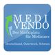 Blaues Logo "Medi Vendo" mit Pfeilen: Marktplatz für Mediziner in D-A-CH.