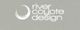Logo text: "river coyote design" with abstract circular shape on a gray background.