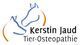Zwei Tierumrisse mit Text: "Kerstin Jaud Tier-Osteopathie" in Schwarz.