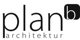 Schwarzer Schriftzug "plan b architektur" mit hervorgehobenem "b" im stilisierten Quadrat.