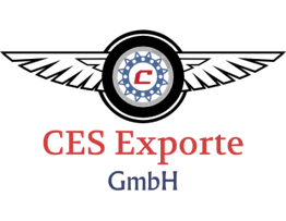 Logo mit Zahnrad und Buchstaben: "CES Exporte GmbH" in Rot und Blau.