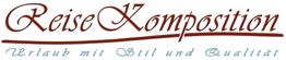 Logo mit Schriftzug "Reise Komposition: Urlaub mit Stil und Qualität" in eleganten Buchstaben.