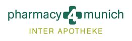 Logo: "pharmacy4munich" in Grün und "INTER APOTHEKE" in Gelb mit Kreuzsymbol in der Mitte.
