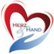 Rotes Herz und blaue Hand mit dem Text "Herz & Hand" in der Mitte.