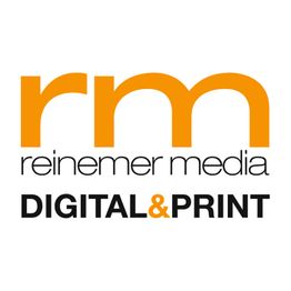 Logo mit orangefarbenen Buchstaben "rm", Text "reinemer media DIGITAL & PRINT".