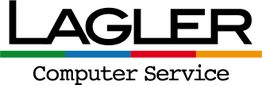 "LAGLER Computer Service Logo mit bunten Linien unten."