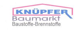 Logo: "KNÜPFER Baumarkt Baustoffe-Brennstoffe" in blauer und pinker Schrift auf weißem Hintergrund.