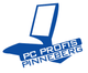 Blaues Logo eines Laptops mit „PC Profis Pinneberg“ in weißem Text.