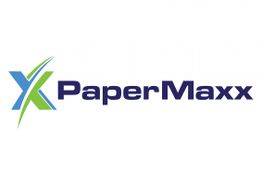 Logo mit Schriftzug "PaperMaxx" in Blau und grün-blauem X auf weißem Hintergrund.