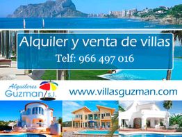 Banner de alquiler y venta de villas con fotos de villas y contacto: www.villasguzman.com