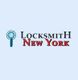 Logo featuring a key with the text "Locksmith New York" in black and red on a light blue background.
