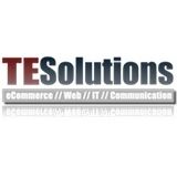 Logo mit Schriftzug "TESolutions" und Schlagwörter: eCommerce, Web, IT, Communication.