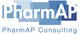 Logo von PharmAP Consulting mit verschiedenen Blautönen.