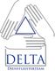 Logo mit drei Händen, die ein Dreieck formen. Darunter Text: "DELTA Dienstleisterteam".