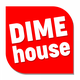 Rood logo met witte tekst: "DIME house" op een afgeronde vierkante achtergrond.