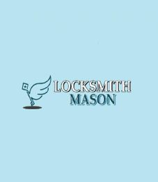 Wings and key logo with text: "LOCKSMITH MASON" on blue background.