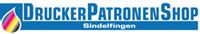 Logo mit blauem Text: "DruckerPatronenShop Sindelfingen". Links sind farbige Tintentröpfchen.
