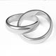 Two interlocked silver rings on a white background.
