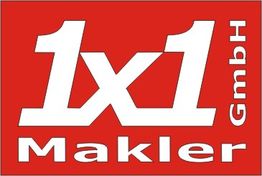 Rotes Logo mit weißem Schriftzug "1x1 Makler GmbH" in modernem Stil.